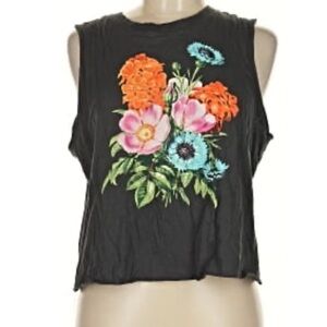 DOE Crop Waist Length Muscle Tank Floral Bright Gray XL